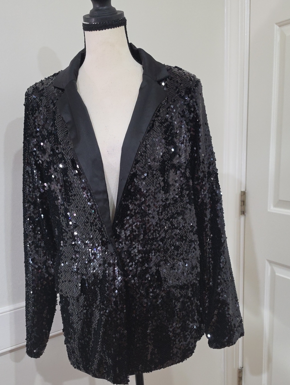 NWT Extro & Vert Black Sequin Blazer Jacket Flawed Lapel Size Large